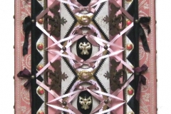 "Vanity" - 2010 - Bone, antique hardware, wood, fabric, ribbon, leather, rhinestones, crystals, glitter, acrylic paint - 16 1/2" x 28" - Available - Message for details